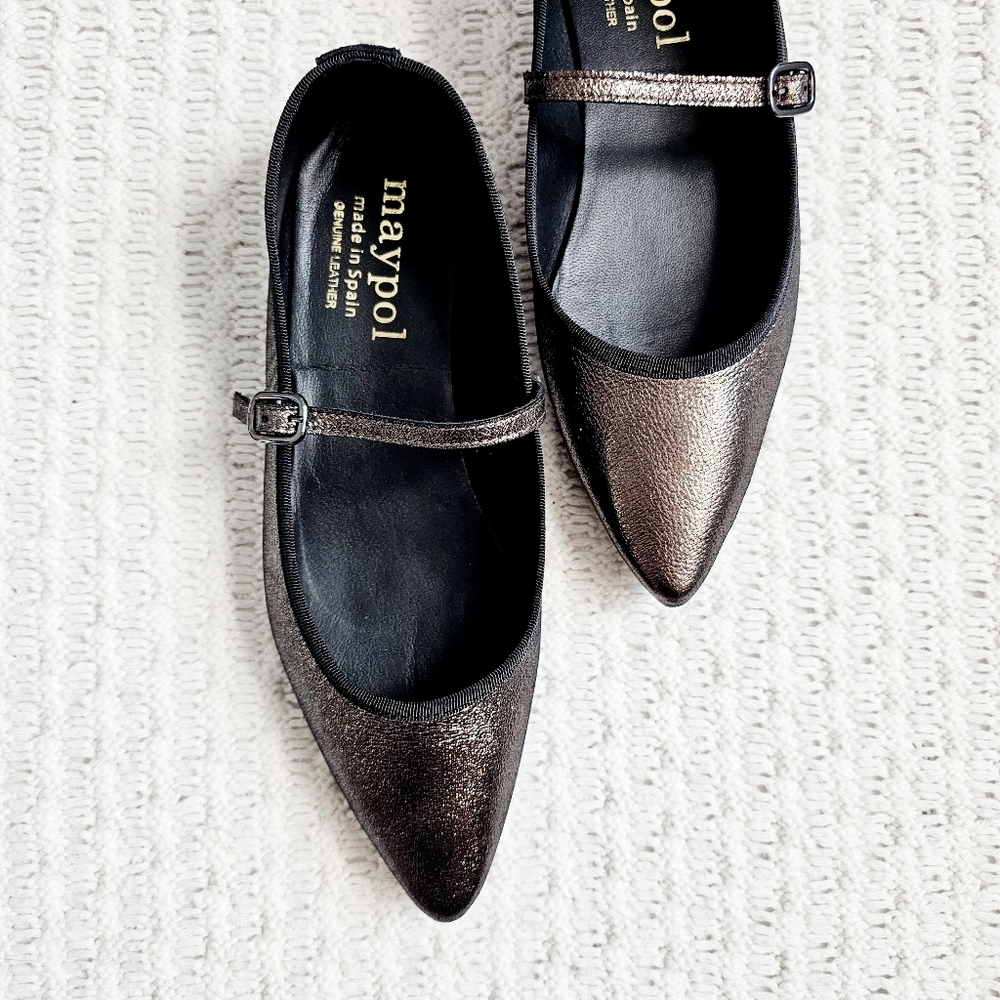 Anthropolgie Maypol Mary Jane Ballet Flats Metallic Bronze Leather 40 9.5 - Picture 8 of 12